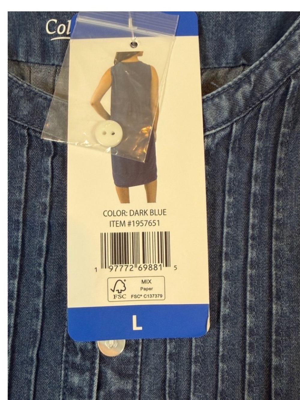 Sleeveless Denim Midi Dress with Button Front SU09 - Picture 4 of 4